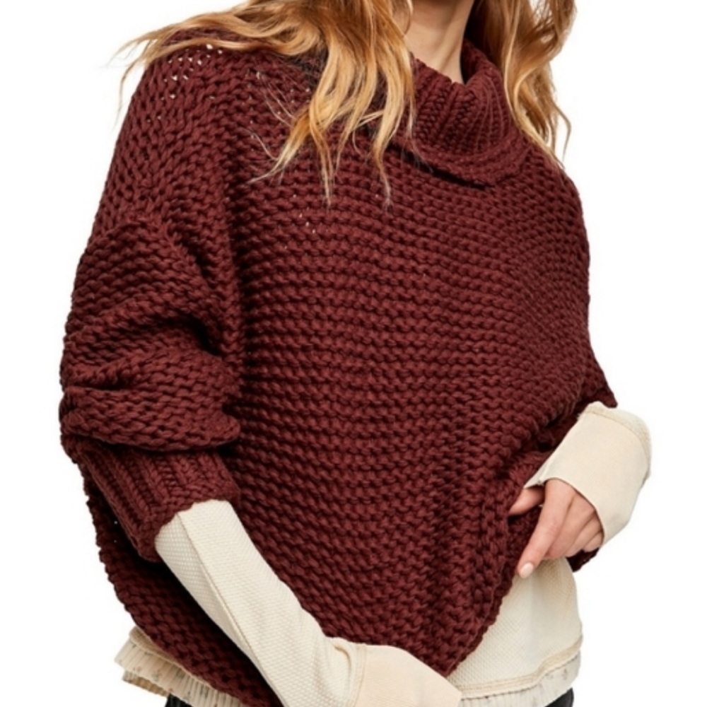 Free People My Only Sunshine teal Turtleneck Knit Sweater size XS
